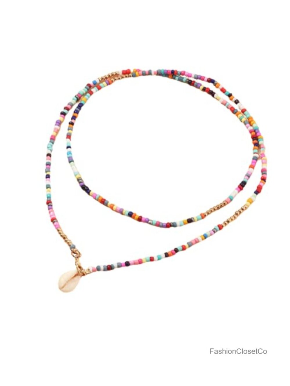 Boho Rainbow Beaded Necklace Layered Chain Multi Color Shell Star Butterfly